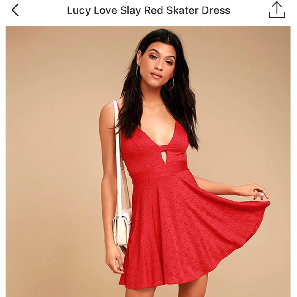Lulus red skater open back dress with a V neck